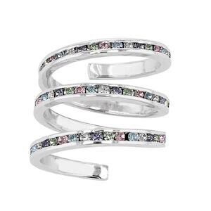 Silver Plated Colorful Crystal Accent Three Row Spiral Ring - Size 7